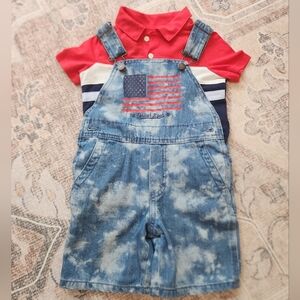 OshKosh B'gosh Blue Denim Overalls with Red Top